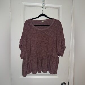 Women's Burgundy Ruffle Sleeve Top
